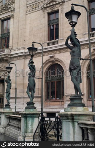 Staute lampposts at the Palace Garnier in Paris France