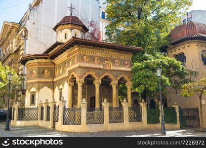 Stavropoleos monastery, St. Michael and Gabriel church in a summer day in Bucharest, Romania