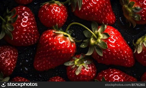 Stawberries seamless background with water drops, top view. Generative AI. High quality illustration. Stawberries seamless background with water drops, top view. Generative AI