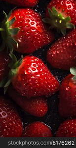 Stawberries seamless background with water drops, top view. Generative AI. High quality illustration. Stawberries seamless background with water drops, top view. Generative AI