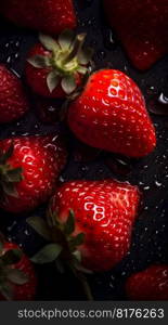 Stawberries seamless background with water drops, top view. Generative AI. High quality illustration. Stawberries seamless background with water drops, top view. Generative AI