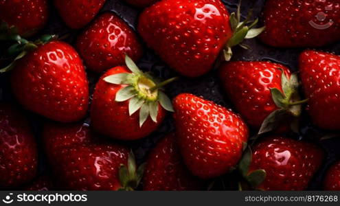 Stawberries seamless background with water drops, top view. Generative AI. High quality illustration. Stawberries seamless background with water drops, top view. Generative AI