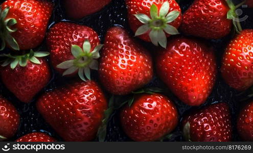 Stawberries seamless background with water drops, top view. Generative AI. High quality illustration. Stawberries seamless background with water drops, top view. Generative AI