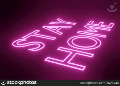 Stay at Home Glowing Neon Signs Style text message Symbol 3d rendering