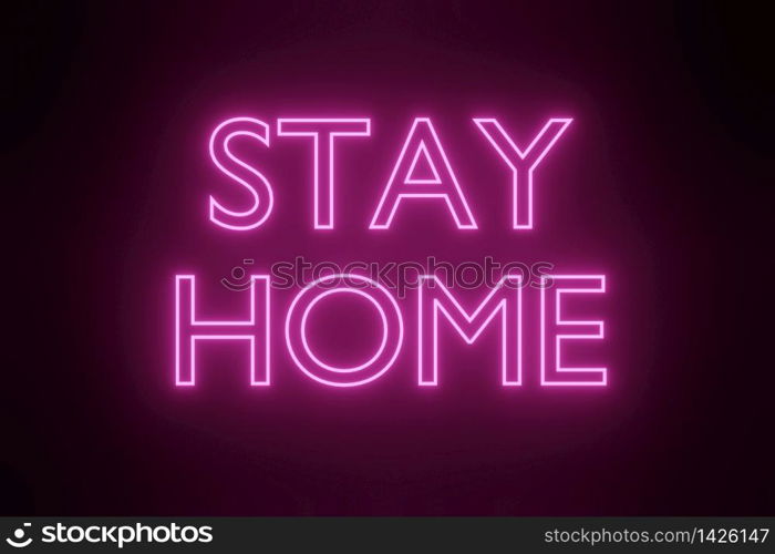 Stay at Home Glowing Neon Signs Style text message Symbol 3d rendering