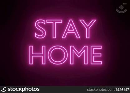 Stay at Home Glowing Neon Signs Style text message Symbol 3d rendering