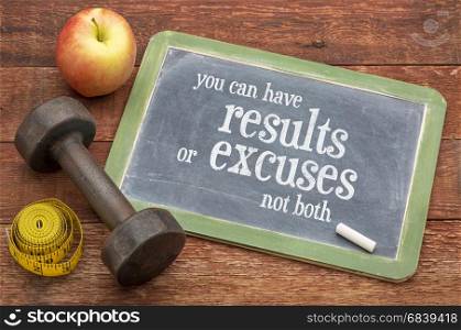 stay in shape concept - fitness, diet or healthy lifestyle inspiration - slate blackboard sign against weathered red painted barn wood with a dumbbell, apple and tape measure
