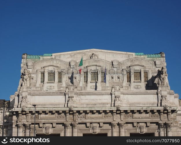 Stazione Centrale in Milan. Stazione Centrale Central railway station (text Nell anno MCMXXXI dell era di Cristo means Year 1931 AD) in Milan, Italy