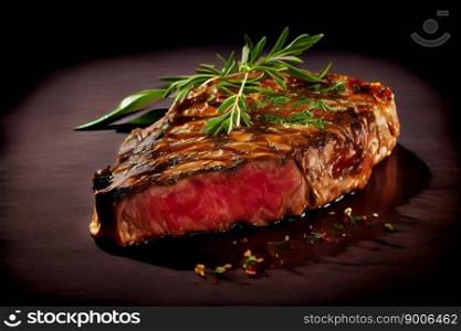 Steak on wooden board. Generative AI 