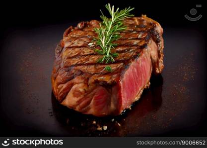 Steak on wooden board. Generative AI
