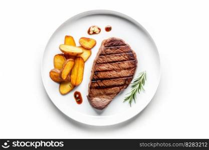 Steak potatoes at plate. Dinner meal. Generate Ai. Steak potatoes at plate. Generate Ai