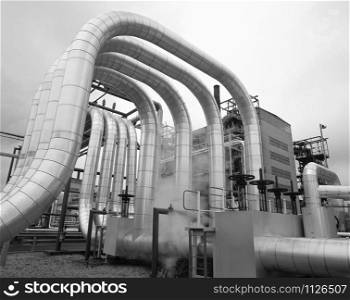 Steam pipe expansion loops at a power plant in Cumbria, England.