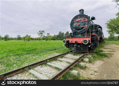 Steam power train from Orient Express era at the old railway station in Edirne,Turkey.17 October 2015. Steam power train from Orient Express era