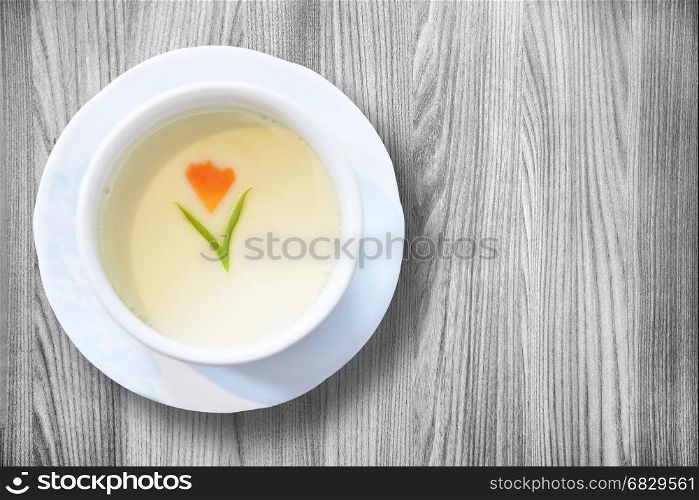 Steamed Egg on white wood background copy space