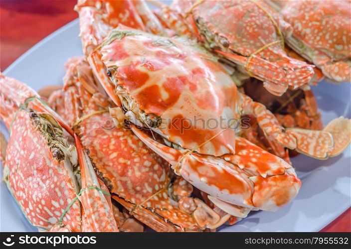 steamed flower crab or blue crab, blue manna crab, sand crab
