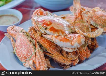 steamed flower crab or blue crab, blue manna crab, sand crab