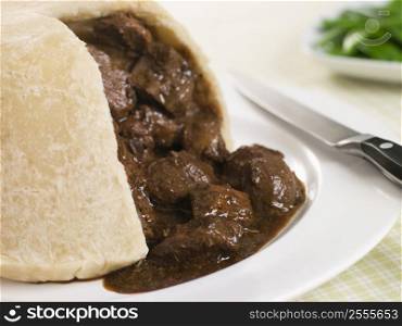 Steamed Steak and Kidney Pudding with Green Beans