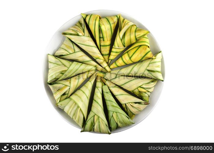 steamed sticky rice in mangrove fan palm leaf isolated on white background with clipping path