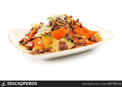 steamed vegetables and meat with sesame. Chinese cuisine