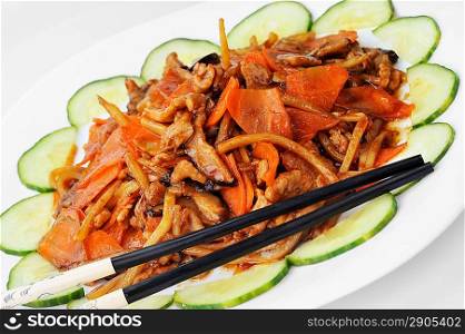 steamed vegetables with meat. Chinese cuisine