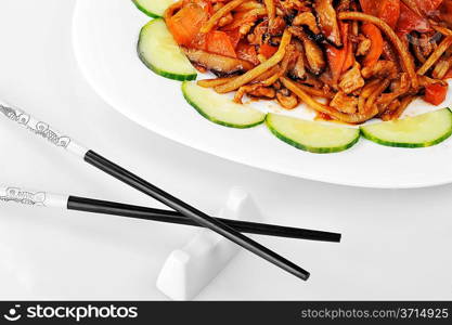 steamed vegetables with meat. Chinese cuisine