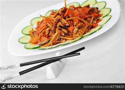 steamed vegetables with meat. Chinese cuisine