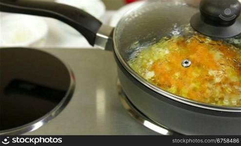 Steaming Frying Pan With Vegetables