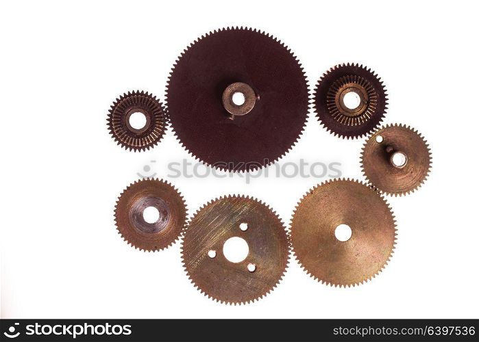 Steampunk details isolated on white. Mechanical clocks details, gears as a fantasy device. Steampunk device isolated