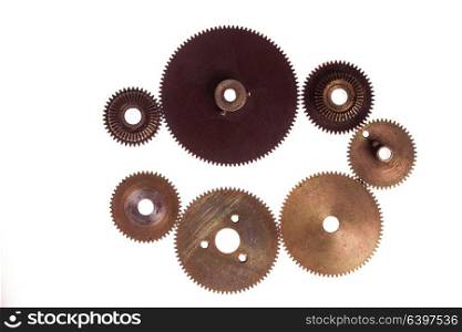 Steampunk details isolated on white. Mechanical clocks details, gears as a fantasy device. Steampunk device isolated