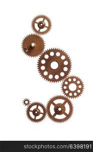 Steampunk details isolated on white. Mechanical clocks details, gears as a fantasy device. The Steampunk device