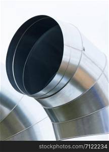 Steel air ducts pipe for ventilation or conditioning system, engineering concept. Air ducts pipe for ventilation or conditioning system, engineering concept