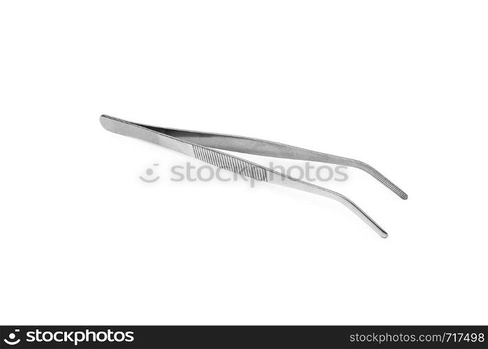 Steel anatomical tweezers isolated on white background