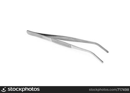 Steel anatomical tweezers isolated on white background