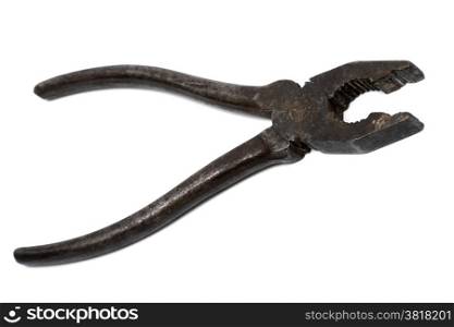 Steel and old pliers on a white background
