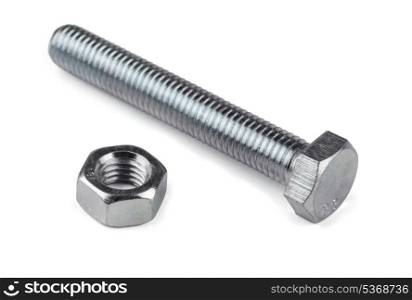 Steel bolt and nut isolated on white