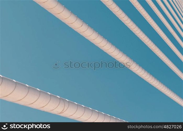 Steel Bridge Cables On Blue Sky
