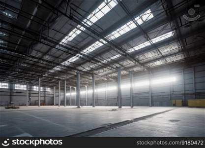 Steel construction factory interior. Plant equipment. Generate Ai. Steel construction factory interior. Generate Ai