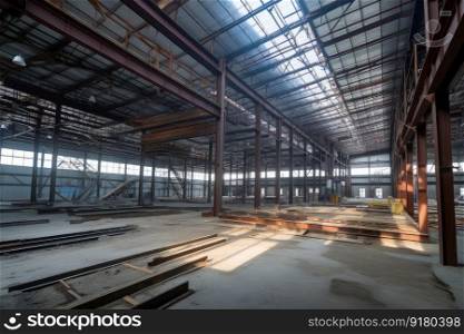 Steel construction factory. Structure metal. Generate Ai. Steel construction factory. Generate Ai
