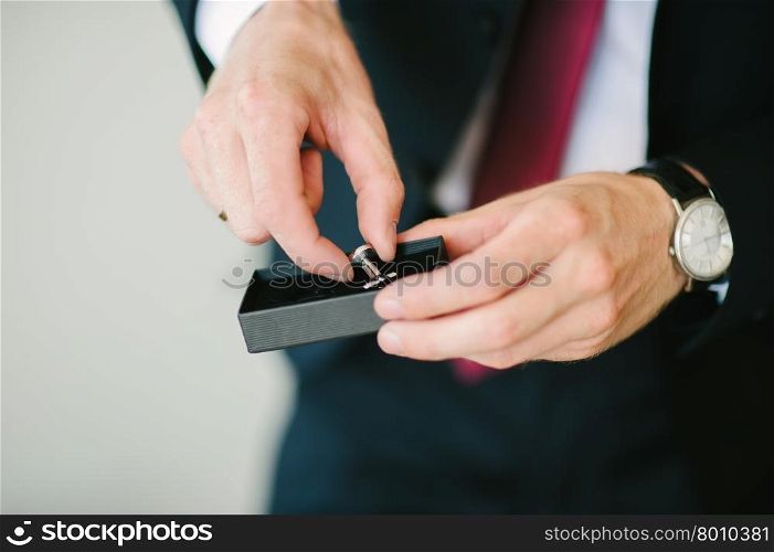 Steel Cufflinks with black box for groom