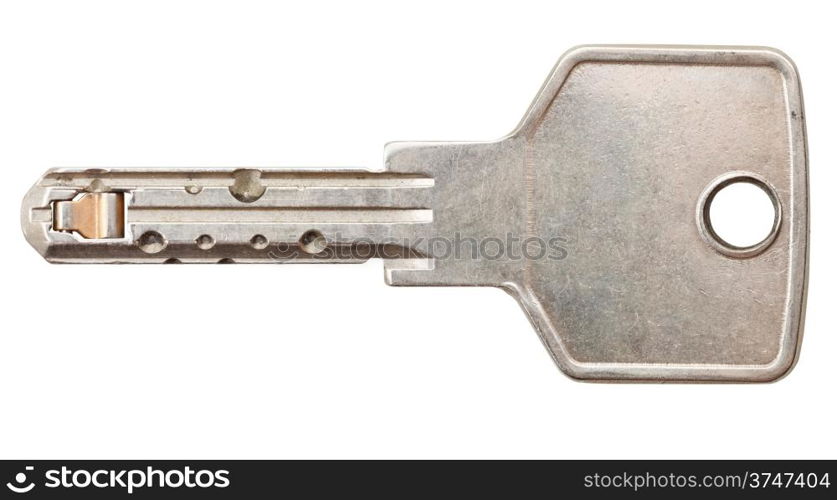 steel door key for pin tumbler lock isolated on white background