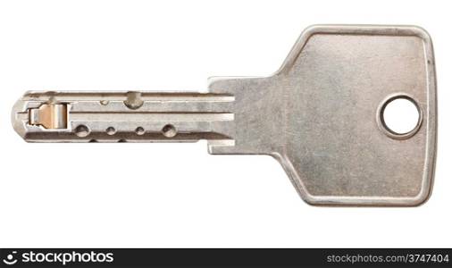 steel door key for pin tumbler lock isolated on white background