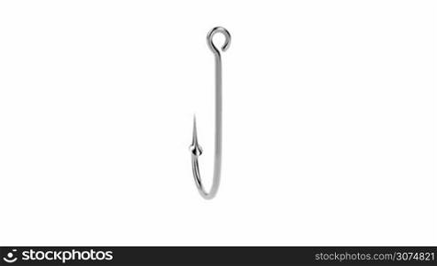 Steel fishing hook spin on white background