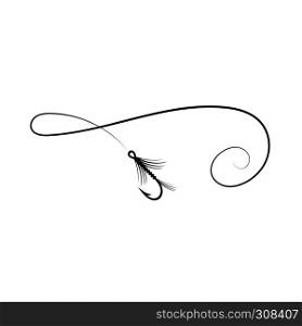 Steel Fishing Hook with Feathers Isolated on White Background. Steel Fishing Hook with Feathers