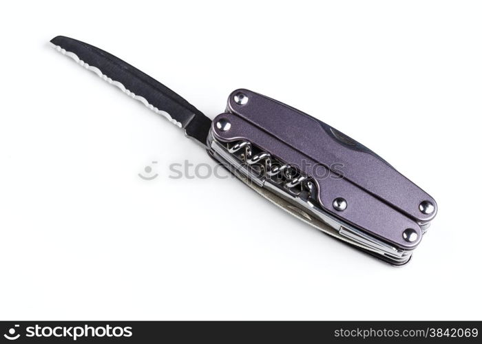 steel folding multitool isolated on a white background