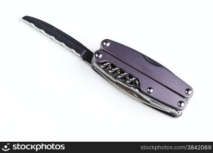 steel folding multitool isolated on a white background