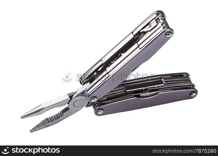 steel folding multitool isolated on a white background