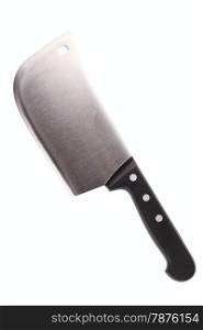 steel kitchen meat cleaver isolated on a white background