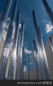 Steel Metallic Pipe and Blue Sky in Background, Modern Architectural Design Theme