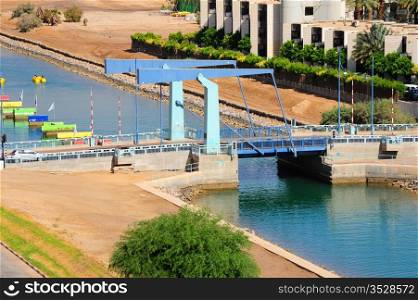 Steel Movable Bridge Above Rowing Canal In Eilat, Israel.