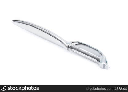 steel potato peeler on a white background